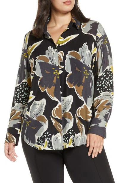 Shop Lafayette 148 Scottie Floral Silk Blouse In Black Multi