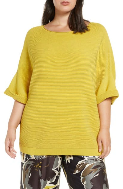 Shop Lafayette 148 Cuffed Ribbed Sweater In Quince