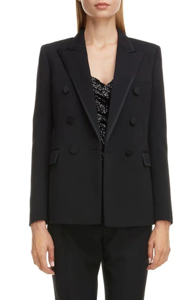 Shop Saint Laurent Piped Double Breasted Jacket In Noir