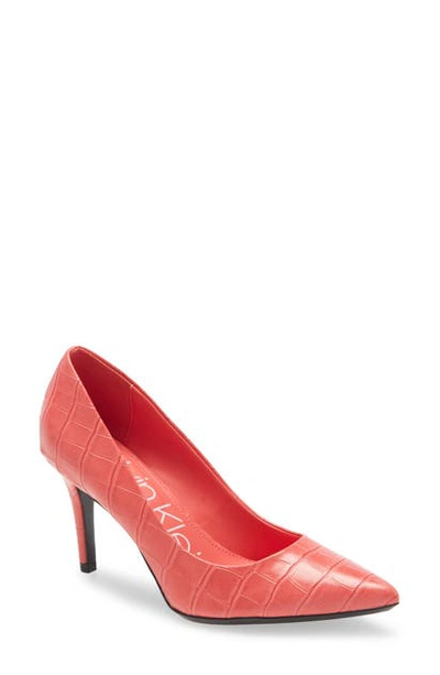 Shop Calvin Klein 'gayle' Pointy Toe Pump In Coral Faux Leather