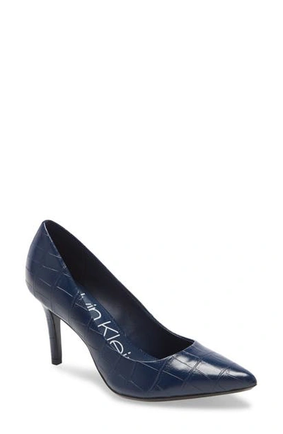 Shop Calvin Klein 'gayle' Pointy Toe Pump In Deep Navy Faux Leather