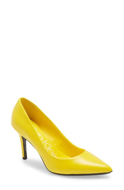 Shop Calvin Klein Gayle Pointed Toe Pump In Scuba Yellow Leather