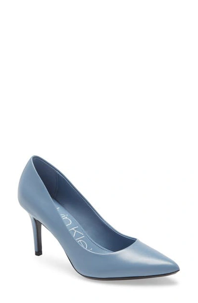 Shop Calvin Klein 'gayle' Pointy Toe Pump In Stone Blue Leather
