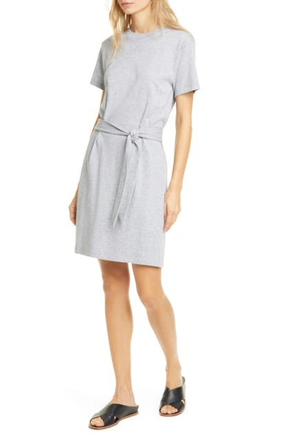 Shop Vince Tie Waist Cotton T-shirt Dress In Heather Grey