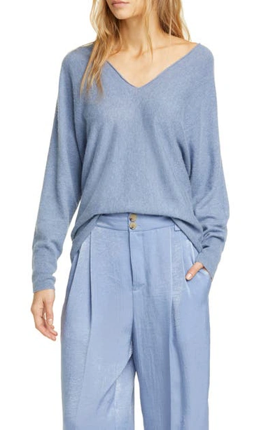 Shop Vince Double V-neck Cashmere & Linen Sweater In Heather Sky Graphite
