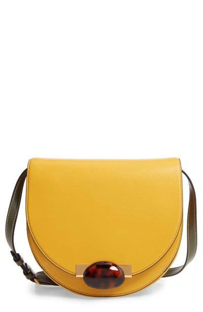 Shop Marni Galet Leather Crossbody Bag In Sun/ Mosstone