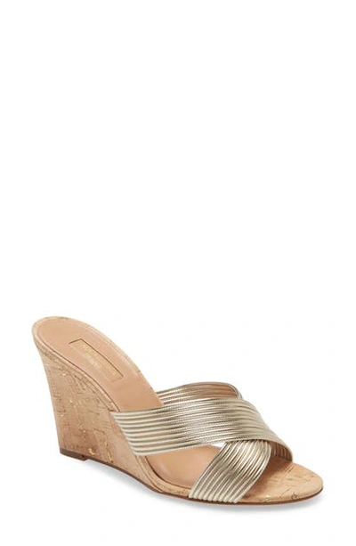 Shop Aquazzura Perugia Metallic Wedge Slide Sandal In Silver