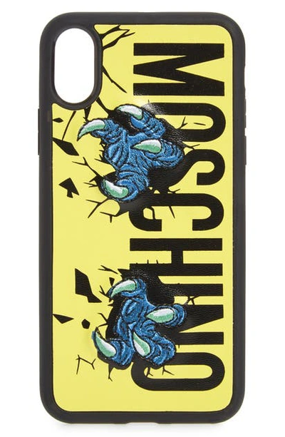 Shop Moschino Logo Iphone X & Xs Max Case In Fantasy Print Yellow