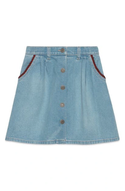 Shop Gucci Stretch Denim Skirt In Light Blue Multi