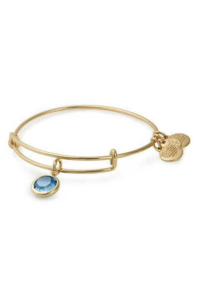 Shop Alex And Ani Color Code Adjustable Wire Bangle In March - Aquamarine/ Gold