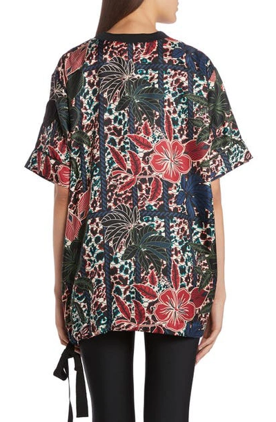 Shop Moncler Floral Print Oversize Silk Top In Black Print