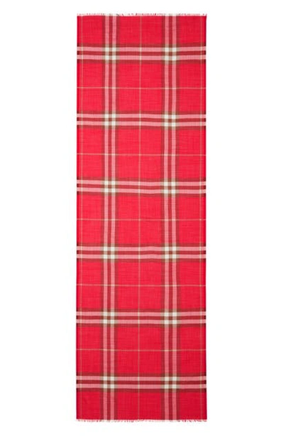 Shop Burberry Check Wool & Silk Scarf In Bright Red