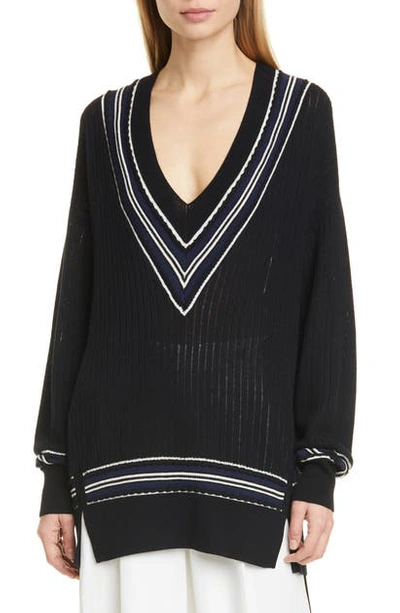 Shop Rag & Bone Dianna Stripe Merino Wool Blend Sweater In Black