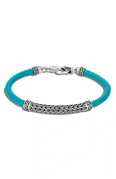 Shop John Hardy Classic Chain Silver Station Leather Bracelet In Silver/ Turquoise