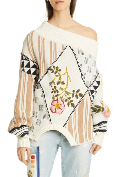 Shop Monse Upside Down Floral Patchwork Sweater In Linen Multi