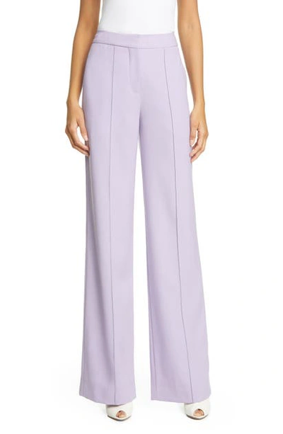 Shop Adam Lippes Pintuck Tropical Stretch Wool Wide Leg Pants In Lavender