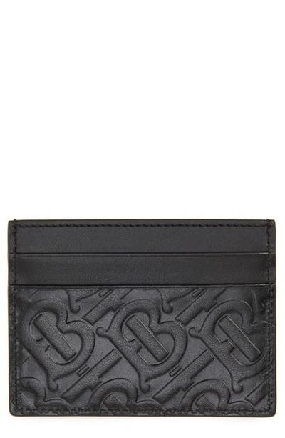 Shop Burberry Sandon Tb Monogram Leather Card Case In Black
