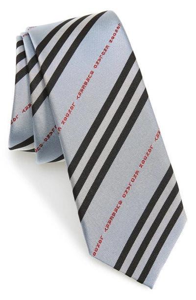 Shop Burberry Manston Logo Stripe Silk Tie In Light Blue