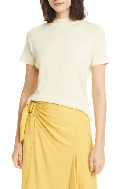 Shop Vince Mock Neck Short Sleeve Pima Cotton T-shirt In Sun Creme