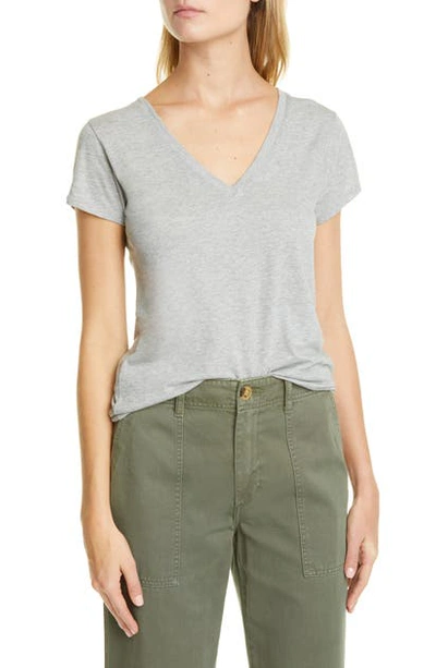 Shop Vince Pima Cotton V-neck Top In Heather Grey