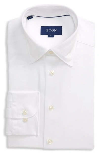 Shop Eton Soft Casual Line Slim Fit Pique Knit Shirt In White