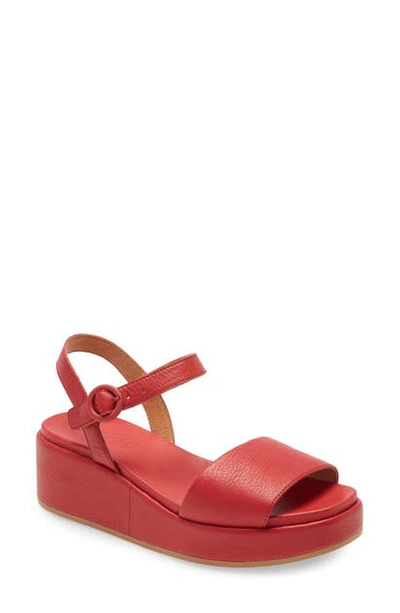 Shop Camper Misia Platform Wedge Sandal In Red Leather
