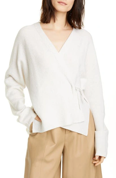 Shop Vince Wool & Cashmere Wrap Cardigan In Heather White