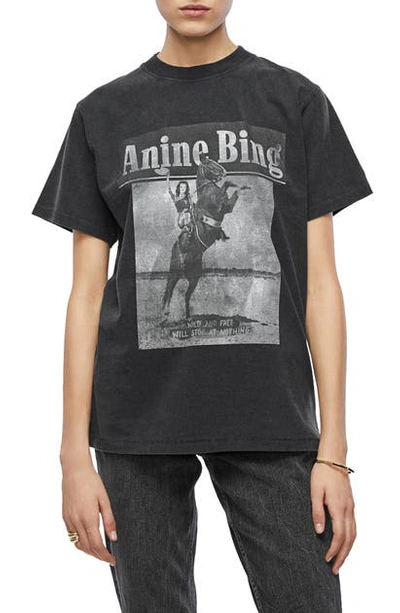 Shop Anine Bing Graphic Tee In Washed Black