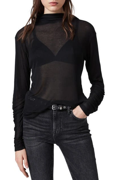 Shop Allsaints Francesco Ruched Long Sleeve T-shirt In Black