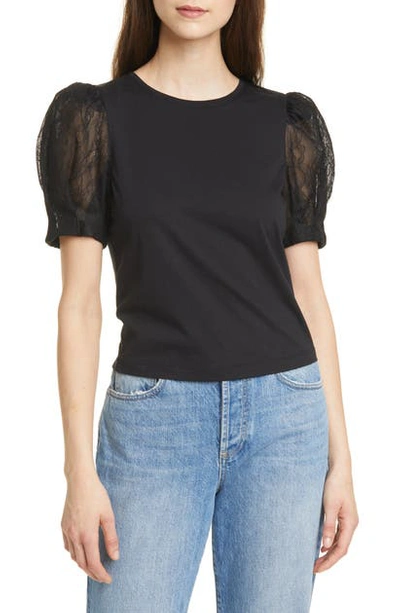 Shop Alice And Olivia Posey Lace Puff Sleeve T-shirt In Black