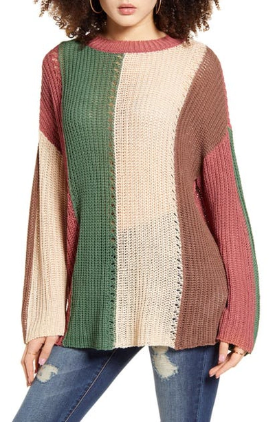 Shop Band Of Gypsies Rosa Colorblock Sweater In Mauve Ivory