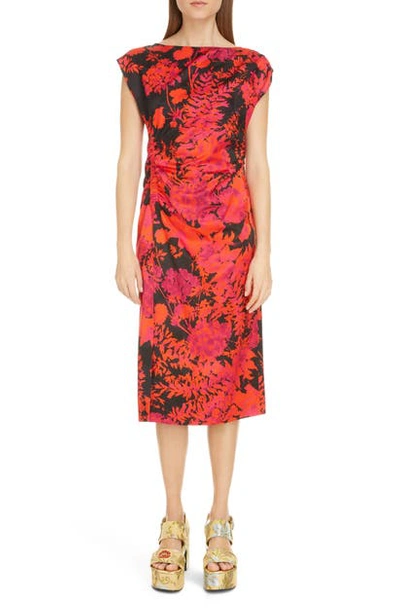 Shop Dries Van Noten Deto Floral Ruched Sheath Dress In Red