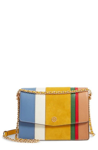 Shop Tory Burch Robinson Convertible Balloon Stripe Leather Shoulder Bag In New Ivory/ Bluewood/ Goldfinch