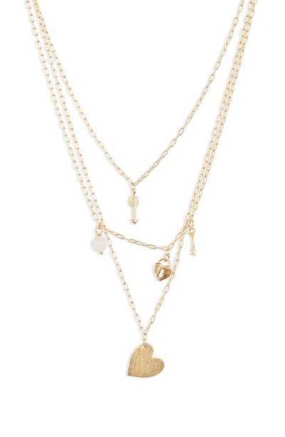 Shop Gorjana Love Charm Layered Necklace In Rose Quartz