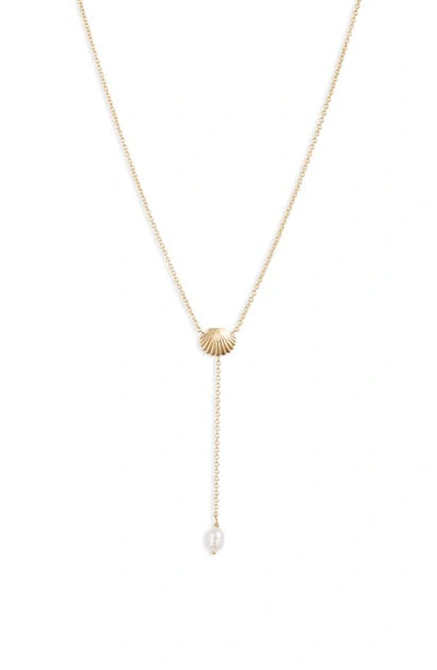 Shop Gorjana Seashell Y-necklace In Freshwater Pearl