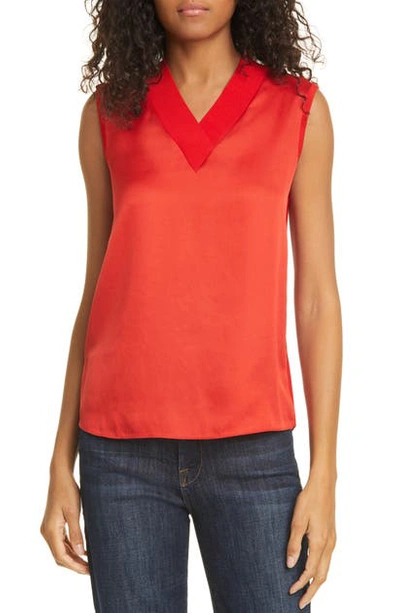 Shop Ted Baker Lydiaay V-neck Mixed Media Top In Red
