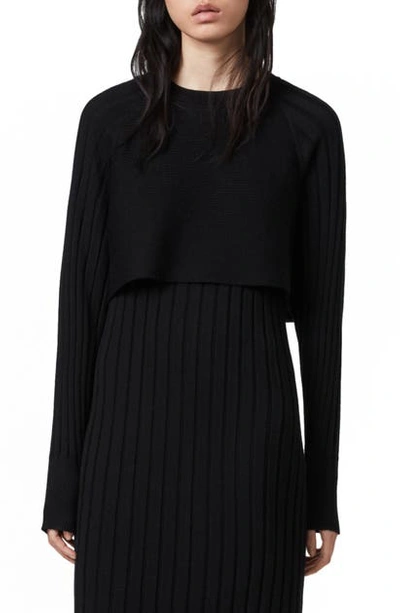 Shop Allsaints Tarun Long Sleeve Merino Wool Sweater Dress In Black