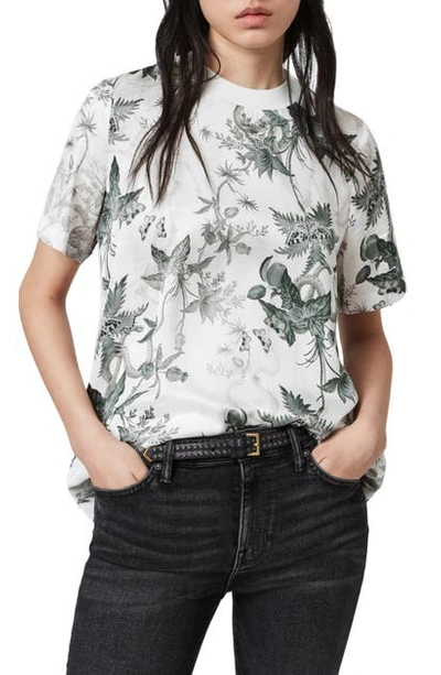 Shop Allsaints Trace Evolution Floral Print Back Placket T-shirt In Chalk White