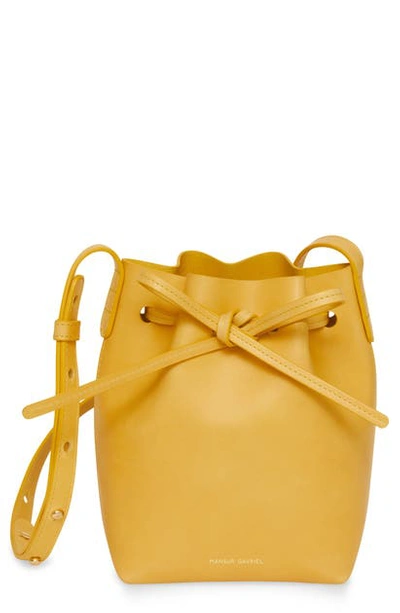Shop Mansur Gavriel Mini Mini Leather Bucket Bag In Yellow/ Raw