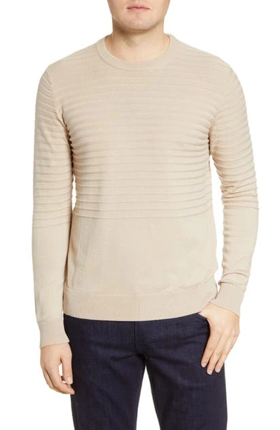 Shop Bugatchi Stripe Cotton Crewneck Sweater In Sand