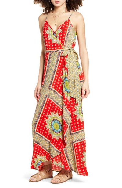 Shop Band Of Gypsies Vivian Maxi Wrap Dress In Red/ Beige