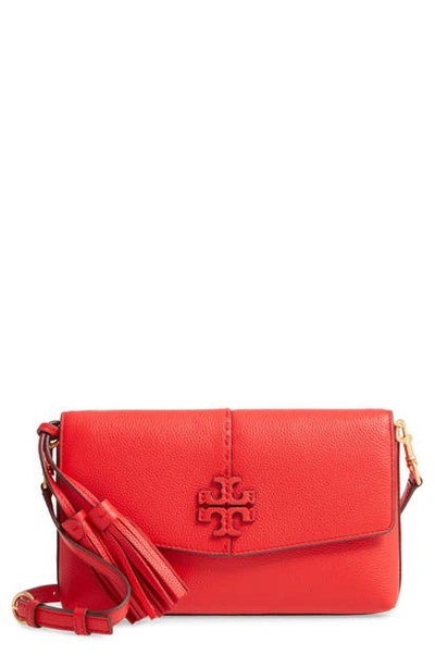 Shop Tory Burch Mcgraw Leather Crossbody Bag In Brilliant Red