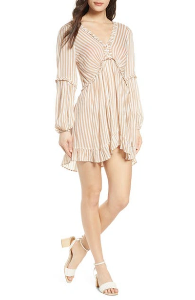 Shop Auguste Tour Helena Stripe Long Sleeve Minidress In Almond