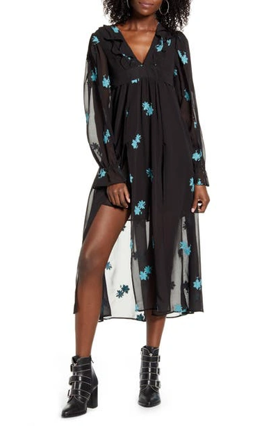 Shop Topshop Idol Embellished Floral Long Sleeve Midi Dress In Black Multi