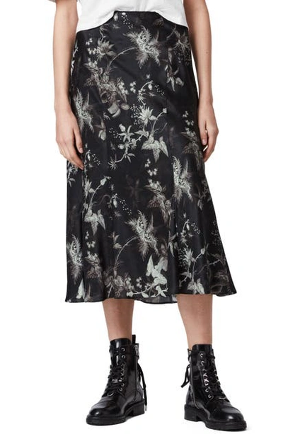 Shop Allsaints Elly Floral Midi Skirt In Black