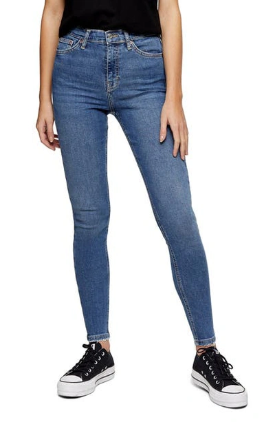 Shop Topshop Jamie Fray Hem High Waist Skinny Jeans In Blue