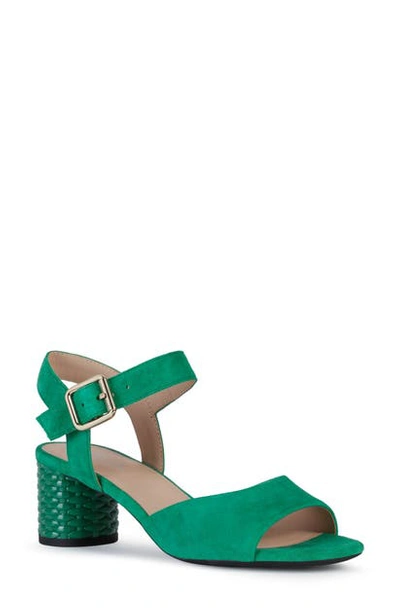 Shop Geox Ortensia Block Heel Sandal In Green Suede