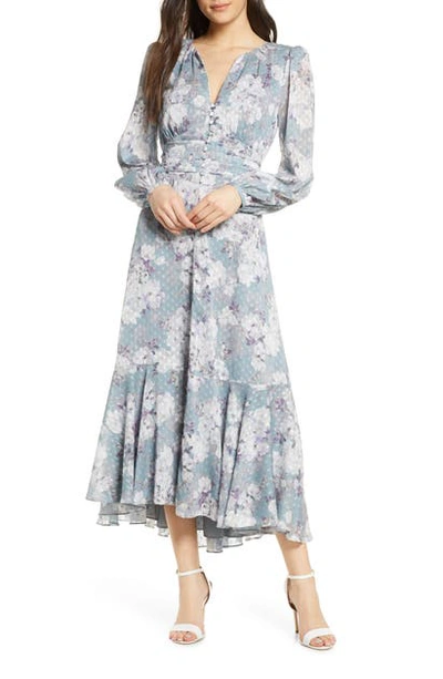 Shop Ever New Floral Long Sleeve High/low Midi Dress In Teal Print