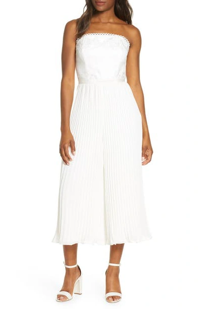 Shop Adelyn Rae Annabelle Pleated Strapless Lace Culotte Jumpsuit In Off White