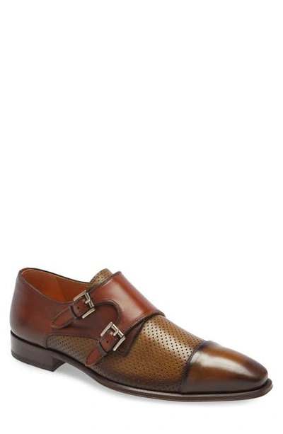 Shop Mezlan Saber Double Monk Strap Shoe In Olive/ Cognac